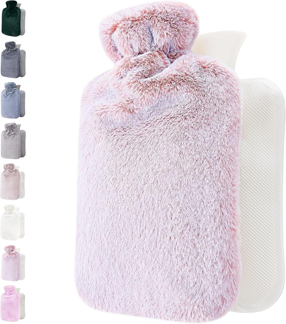 Qomfor Hot Water Bottle with Soft Cover - 1.8L Large - Classic Hot Water Bag for Pain Relief, Neck and Shoulders, Feet Warmer, Menstrual Cramps, Hot and Cold Therapy - Great Gift for Girls - Pink