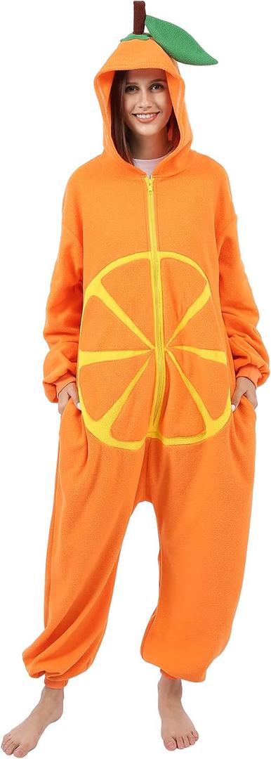 Adult Fruits Onesie Pajamas Cosplay Costume Unisex One-Piece Party Holiday Costume (Small, Orange)