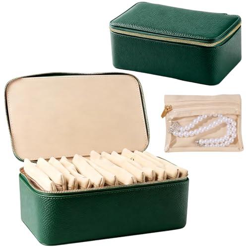 Yaliang Travel Jewelry Organizer, Travel Jewelry Box with 12 Velvet Zipped Pouches Bags for Jewelries Necklaces Rings Earrings Sorting Storage for Women Girl Gifts, Mint Green