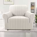 H.VERSAILTEX High Stretch Chair Covers 1-Piece Couch Cover Non Slip Sofa Cover with Elastic Bottom Sofa Covers Washable Polyester Spandex Jacquard Fabric Stripe Design(Armchair-Standard, Ivory)