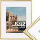 16x20 Picture Frame, Display Pictures 11x14 with Mat or 16x20 Without Mat, Wall Hanging Photo Frame, Gold, 1 Pack