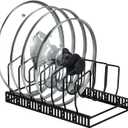 Toplife Pot Lids Organizer Rack for Cabinet and Countertop, 7+ Pan Lids and Bakeware Organizer Rack Holder with 7 Adjustable Compartments - Black