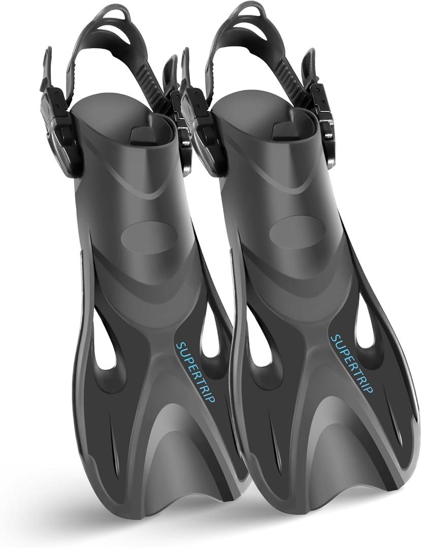 Supertrip Snorkel Fins Flipper Diving Fins Adjustable Buckles Open Heel Swim fins Adult Men Womens Youth  Lightweight Travel Fins for Ocean, Beach & Pool