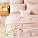 CozyLux Queen Comforter Set Blush Pink Seersucker 7 Pieces Bed in a Bag Queen Comforter Set with Sheets, Luxury Soft Bedding Set with Down Alternative Comforter, Sheets, Pillowcases & Shams All Season