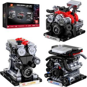 JMBricklayer V6 L4 B4 Engine Model Kits that Works, 3-in-1 STEM Mechanical Car Engine Building Blocks for Adults & Teens, DIY Engine Toy, Home or Office Display, Mini Engineering Construction Gifts