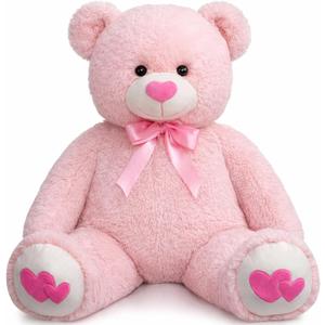 HollyHOME Giant Teddy Bear 4ft Stuffed Animal Large Bear Plush with Heart Valentines Anniversary Birthday Gifts for Girlfriend Lover Mom Kids 48 inch Pink