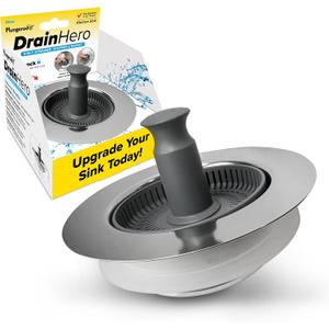 Plungeroo Drain Hero 3-in-1 Kitchen Sink Strainer, Stopper, & Basket | ClickLock Technology | Universal Fit 3.5" Drain Protector | Rust-Proof Stainless Steel