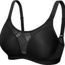 ZeroBound Medium Impact Sports Bras for Women Plus Size Wirefree Non Padded Supports (34B, Black)