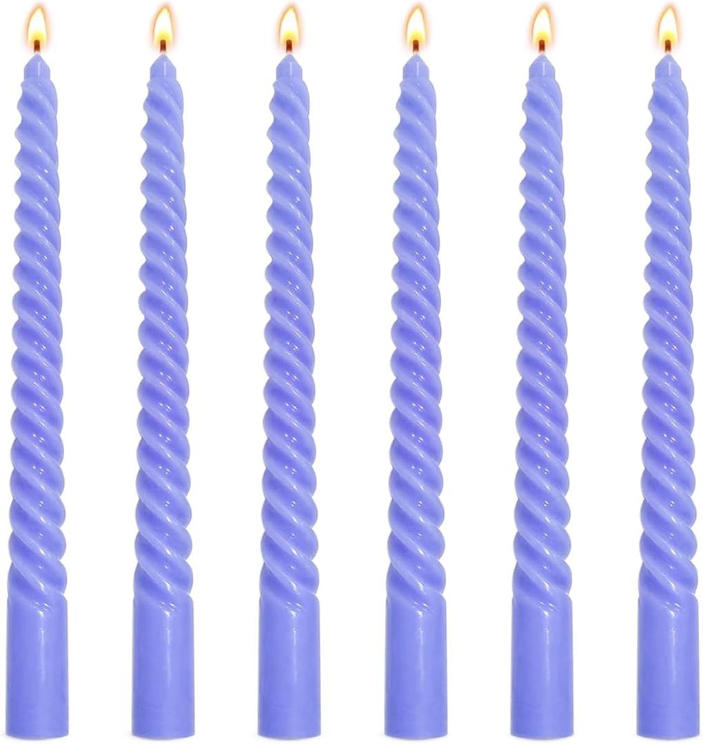 6 Pack 10 Inch Mauve Purple Spiral Taper Candles for Celebrations and Religious Ceremonies, Unscented Dripless Twisted Candlesticks for Dinner Decorative Accents Relaxation and Meditation