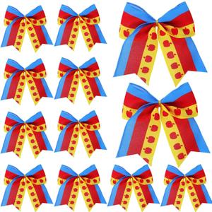12 Pcs 5 Inch Snow Princess Christmas Bows Ornaments Blue Red Yellow Christmas Tree Bows Bulk Wreaths Ribbon Bow Decorations for Xmas Tree Garland Home Gift Wrapping Holiday Party