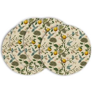 Artoid Mode Brown Lemon Tree Bird Flower Round Summer Placemats Set of 4, 14 Inch Spring Farmhouse Round Table Mats for Dining Decoration (Multicolor)
