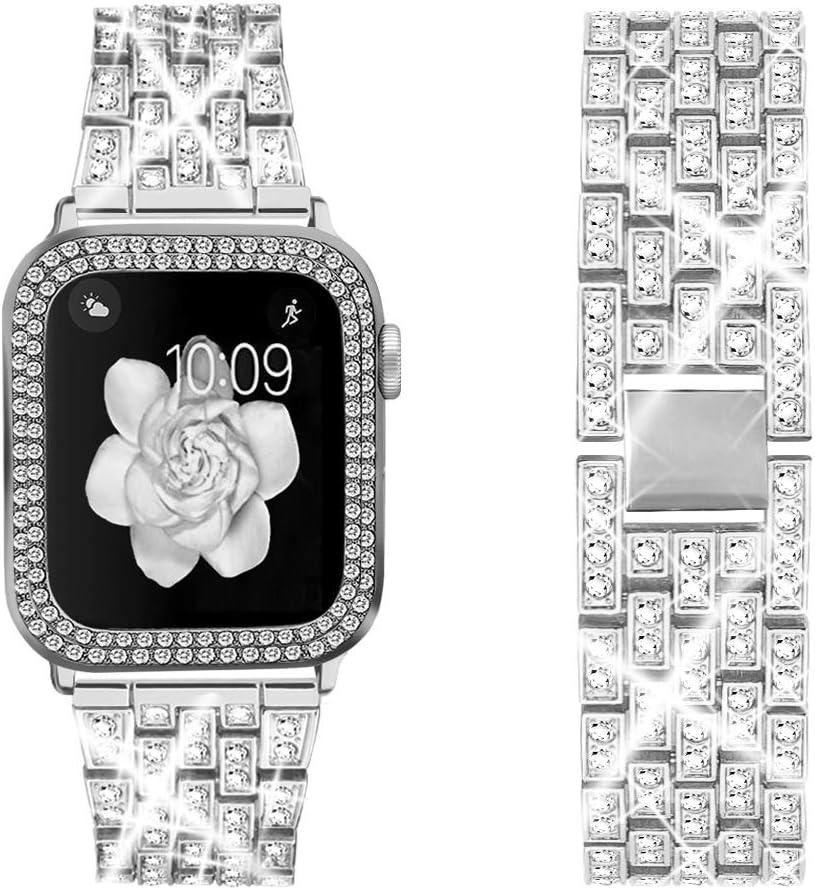 Compatible for Apple Watch Ultra Band 49mm 46mm 45mm 41mm 38mm 40mm 42mm 44mm with 2 Pack Bling Crystal Diamonds Case Cover, iwatch SE Series Ultra 3 2/11/10/9/8/7/6/5/4/3/2/1 Bands for Women