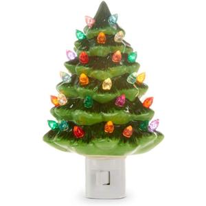 RAZ Imports Vintage Green Tree Night Light, 6-inch Height, Ceramic and Plastic, Christmas, Home Dcor