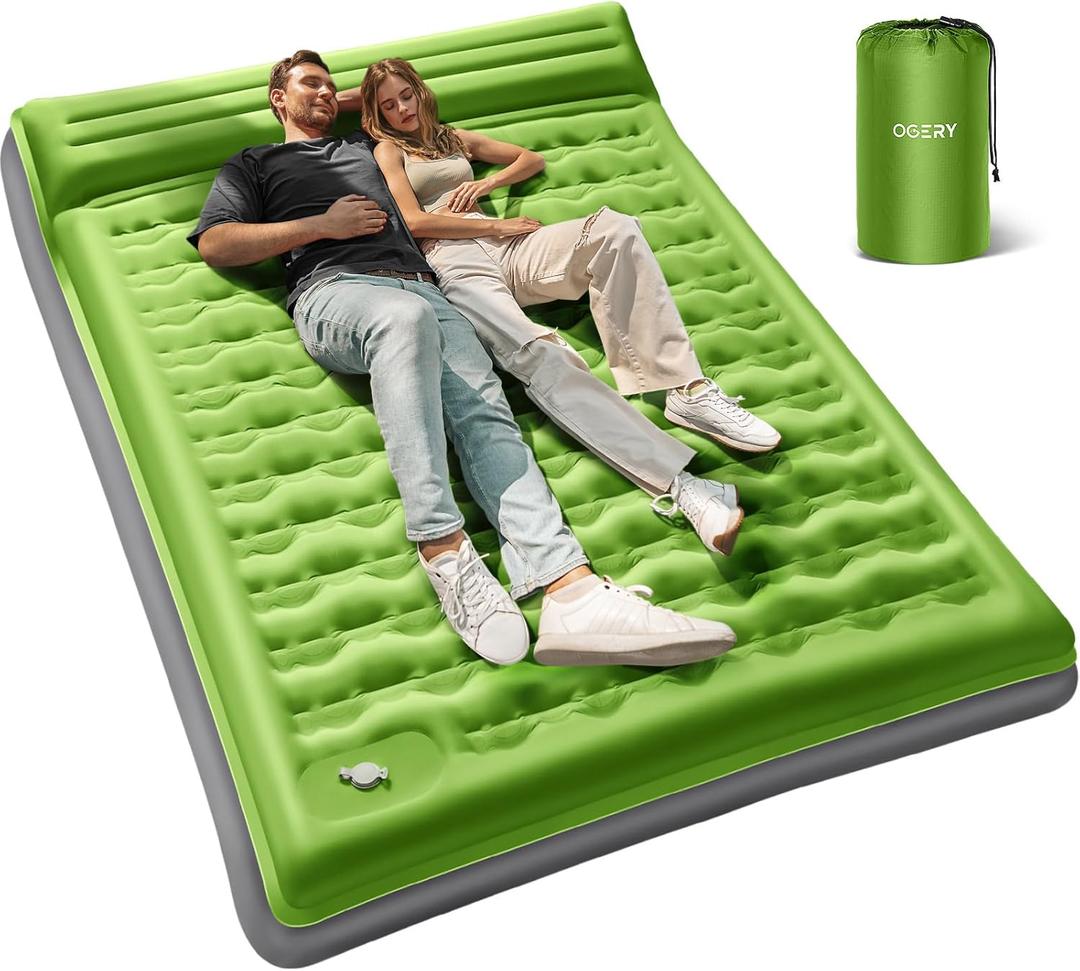 OGERY Sleeping Pad for Camping, 6" Extra-Thick Reinforced Camping Sleeping Pad with Pillows & Built-in Foot Pump, Ultralight Self Inflating Air Mattress Mat for Tent Hiking Essentials Gear (Full, Green)