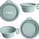 PetBonus 2-Pack Silicone Collapsible Dog Bowls, BPA Free Dishwasher Safe, Portable Foldable Expandable Travel Bowl, Food Water Feeding Cup Dish for Dogs Cats with 2 Carabiners (Turquoise, Tan)