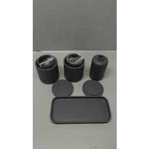 ZCCZ - Grey Bathroom Accessories Set 6 Pcs - Toothbrush Holder, Lotion Soap Dispenser, 2 Qtip Holder Dispenser, Vanity Tray, Bathroom Tumbler - Decorative Countertop Vanity Organizer (Gray)