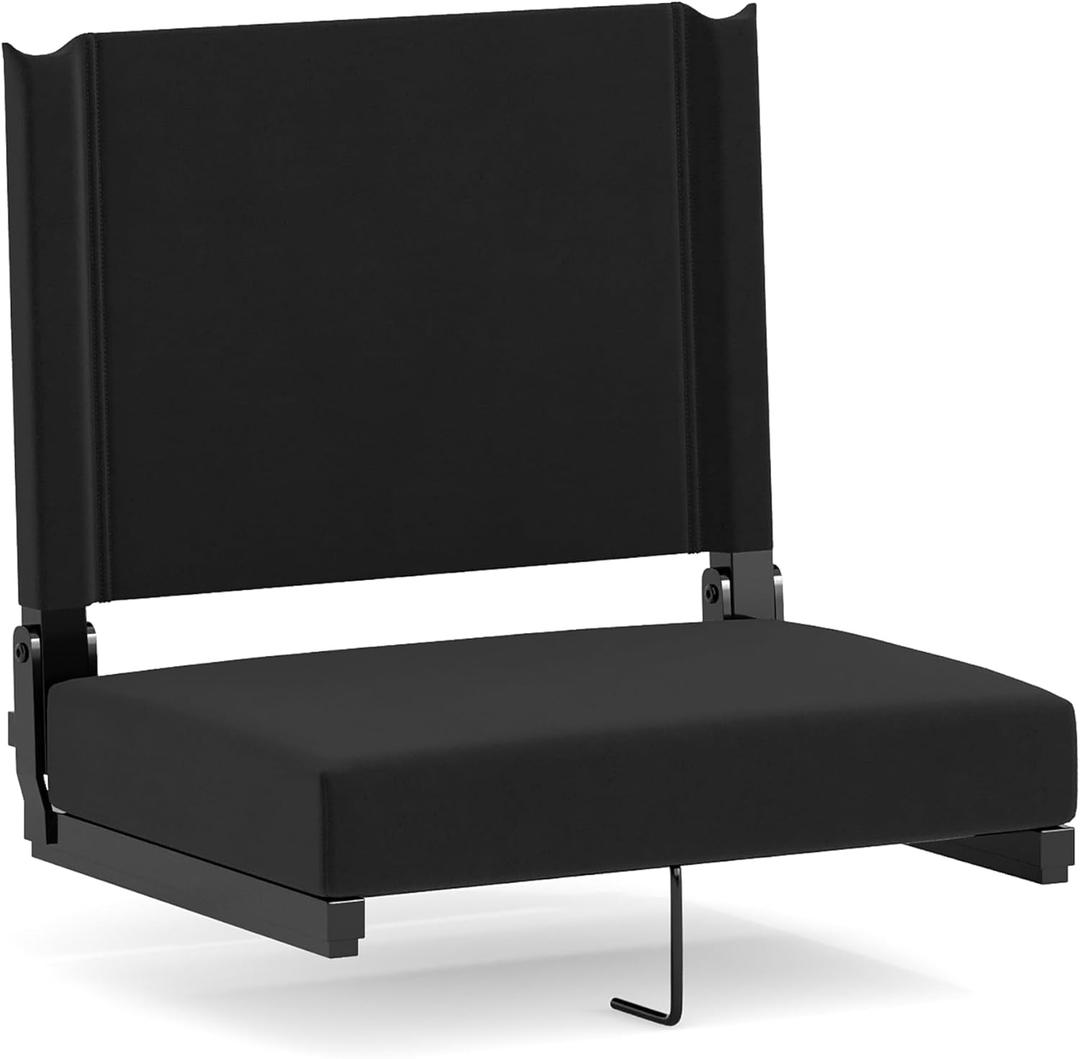 Flash Furniture Grandstand Portable Stadium Seat for Bleachers or Benches, Folding Padded Stadium Chair with Carrying Handle, 500 lb. Weight Capacity, Black, Set of 1