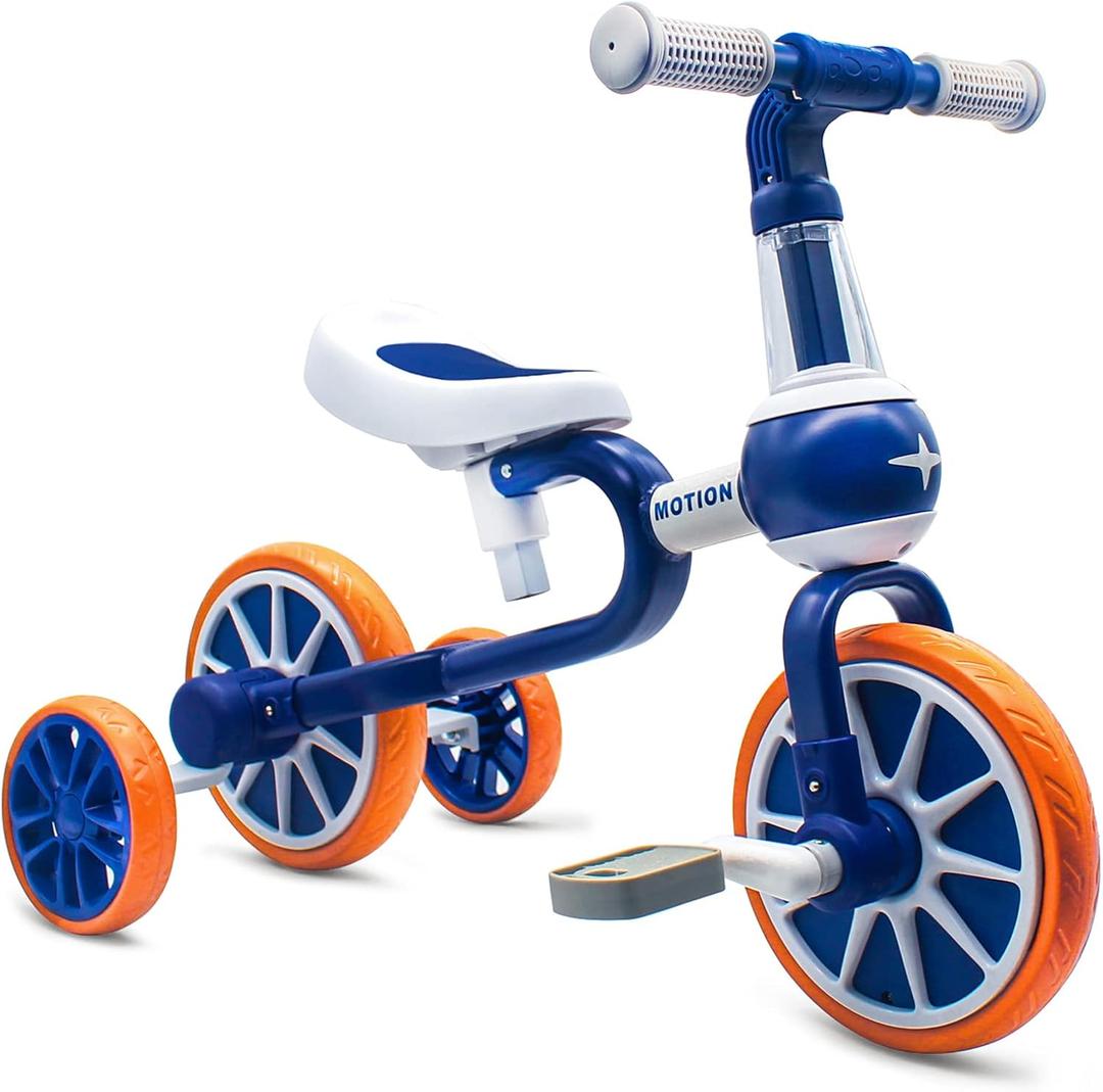XIAPIA 3 in 1 Toddler Bike for 2-4 Year Old Girl Boy, Kids Tricycle with Adjustable Seat, Detachable Pedal and Training Wheels, Baby Balance Bike Trikes Riding Toys, Kids Chirstmas Birthday Gifts Pink (Blue)