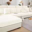 Disayu Couch Cushion Covers for Sectional Sofa, Sectional Couch Covers for Furniture, Sofa Covers Washable Stretch Sofa Slipcovers Soft,Anti Slip,Skin-Friendly for Pets (Ivory White,Seat Cover L)