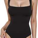 Women's Square Neck Sleeveless Bodysuit Slim Fit Stretchy Tank Top for Summer Layering, Casual Outfits (Black, M)