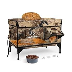 Large Heated Cat House for Outside Foam Board, Extremely Insulated Outdoor Cat House Escape Door, Weatherproof & Waterproof Awning, Elevated Feral Animal Shelter for Winter (Desert Camo, Large)