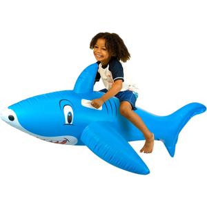 PoolCandy 6FT Shark Ride-On Pool Float  Giant Inflatable Raft with Grab Handles, Heavy-Duty PVC, Fun Summer Water Toy for Kids & Adults at Beach or Lake