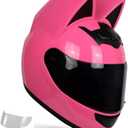 Cat Ear Offroad Helmets,Men and Women Full Face Motorcycle Helmet,for Dirt Bike, Four-Wheeled ATV (X-Large, Pink helmet Black Lens)