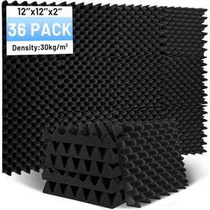 Focusound 36 Pack Acoustic Foam Panels, 2"X12"X12" Egg Crate Sound Proof Foam Panels for Walls, High Density Noise Cancelling Soundproofing Wall Panels
