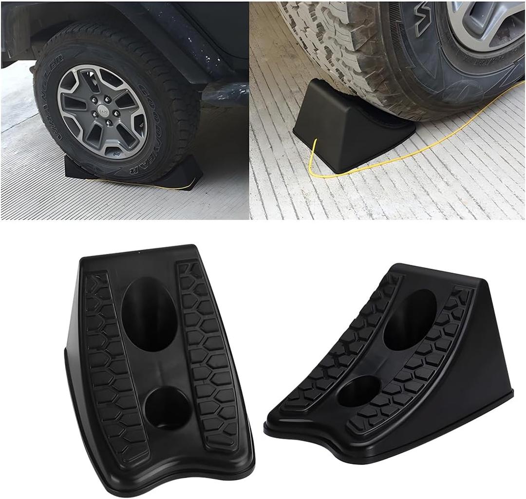Car Wheel Chocks, 2PCS Heavy Duty Solid Rubber Camper Wheel Chock with Non-Slip Base, Strong Trailer Tire Stopper to Keep Your Car in Place, Universal for RV Camper Travel Trailer