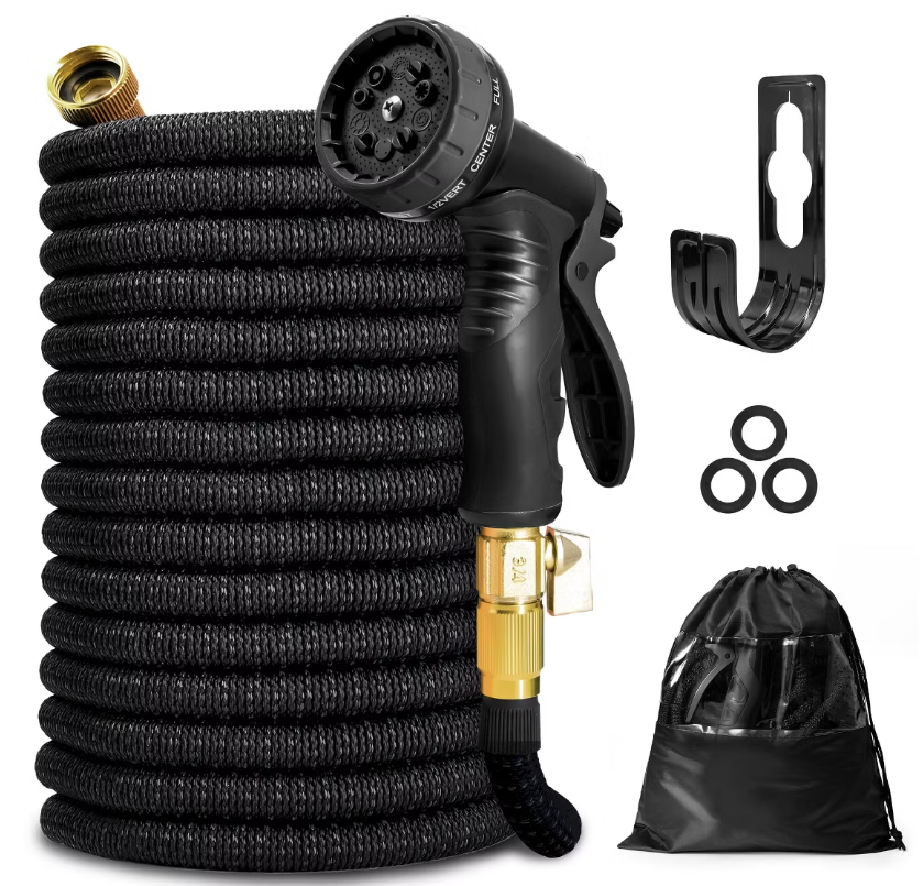 KOTTO Expandable Garden Water Hose, 10 Spray Nozzles, Anti-Rust Solid Brass Connector, Lightweight No-Kink Flexible - Black 100ft