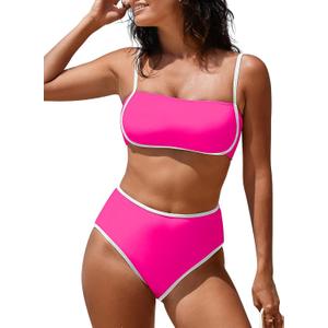 Pink Queen 2026 Women's High Waisted Bikini Sets Two Piece Swimsuit Color Block High Cut Bathing Suits Beach L