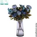 Kimura's Cabin Fake Peonies 2Bouquets Faux Silk Flower Vintage Artificial Peony Face Flowers Arrangement Bouquets for Home Table Centerpieces Wedding Party Decoration (Deep Lake Blue)