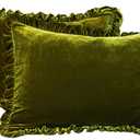 GLORY SEASON Velvet Pillow Shams Set of 2 Retro Ruffle Flounces Trim Soft Decorative Luxurious Solid Olive Green Farmhouse Vintage Pillow Cases for Bedroom Decor 20x26 inches Olive Green