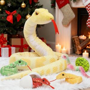 MaoGoLan 8Pcs Big Snake Stuffed Animals Bulk 118'' Yellow Snake Plush Giant Boa Constrictor Toys for Kids Party Favors Halloween Prank Props Christmas Birthday Gifts