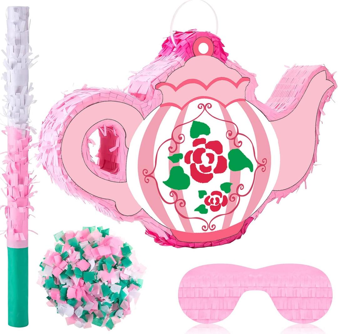 Lewtemi Tea Pot Piata for Birthday Party Colorful Piata with Stick, Blindfold, Confetti for Adults Birthday Baby Shower Party Supplies(Tea Pot)