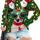 VILOVE Ugly Christmas Sweatshirt Women Merry Christmas Pullover Funny Animal Graphic Tops Causal Hoodie (Large, Green)