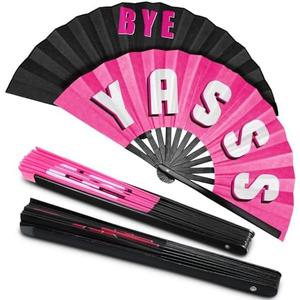 Amyhill 2 Packs Large Rave Fan Folding Hand festival Bamboo Chinese iconic fan with Voice for Men and Women Party Performance, Dance, Decorations, Gift, 13 Inch (Trendy Style)