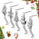 Stocking Holders for Mantle, Set of 5 Christmas Stocking Holders for Fireplace, Stocking Hangers for Mantel, Snowflake Reindeer Tree Santa Stocking Hooks for Christmas Mantel Decoration, Silver
