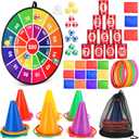 Hungdao 3 Sets Carnival Games Combo Set, Dart Board with Balls Plastic Cones Ring Bean Bags Toss Game for Boys Girls Adults Family Birthday Yard Indoor Outdoor