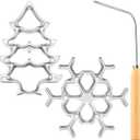 Teenyyou 3 Pcs Bunuelos Mold with Wooden Handle Snowflakes Christmas Tree Rosette Iron Molds Aluminum Cast Cookie Cutter Maker for Waffle Achappam Christmas Party Deserts Baking Cooking