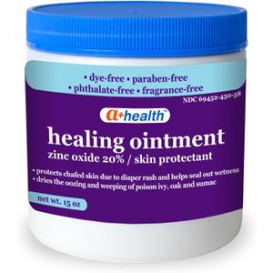 A+Health Healing Ointment Zinc Oxide 20%, Skin Protectant Barrier, 15 Oz Jar, Provides Relief and Treatment of Diaper Rash, Chafed Skin, Poison Ivy, Oak, Sumac for Adults and Babies, Fragrance Free