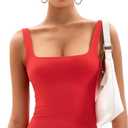 Womens Square Neck Tank Tops Double Lined Basic Tanks Sleeveless 2025 Summer Collection (XL)