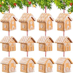 Vesici 12Pcs 3D Christmas Gingerbread House Ornaments for Christmas Tree 3 Styles Mini Cookie House Hanging Decorations for Village Home Decor Holiday Xmas Tree Party