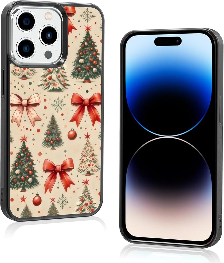 Cute Christmas Tree Bow Phone Case: Kawaii Winter Non-Slip Design Compatible with iPhone 14 Pro Case for Women & Girl14 Pro