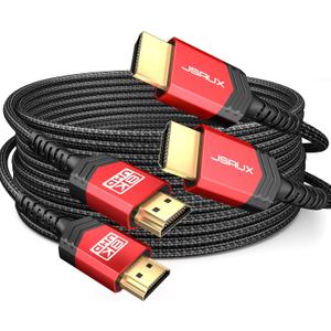 JSAUX HDMI Cables 2.1 10FT 2-Pack 48Gbps 8K@60Hz 4K Ultra High Speed Cords(7680x4320, 4K@120Hz) eARC HDR10 HDCP 2.2 & 2.3 3D, Compatible for PS5/PS4/X-Box/Roku TV/HDTV/Blu-ray/LG (Red)