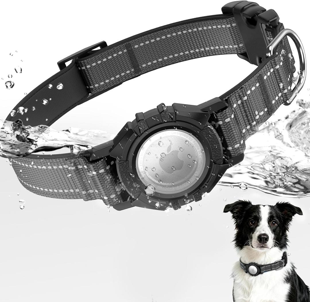 AirTag Dog Collar, Reflective Dog Collar with Airtag Holder, IP68 Waterproof Integrated Air Tag Dog Collars, Ultra-Durable, Comfortable Padded, GPS Tracker Collars for Dogs (Black, S) 