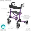 HealthSmart Walker Rollator with Seat and Backrest, FSA HSA Eligible, Adjustable Handle Height, Storage Bag and a Durable Lightweight Frame That Easily Folds While Supporting up to 300 pounds