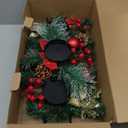 MorTime Christmas Candle Holder Centerpiece, Xmas Tabletop Decor with Red Bow Berries Pinecones, Table Centerpiece with Steel Base for Christmas Decoration