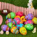 JOYIN Toy 36 PCs Plastic Printed Bright Easter Eggs, Over 3.15'' Tall Fillable Empty Eggs Bulks for Easter Hunt, Basket Stuffers Fillers, Classroom Prize Supplies, Filling Treats and Party Favor