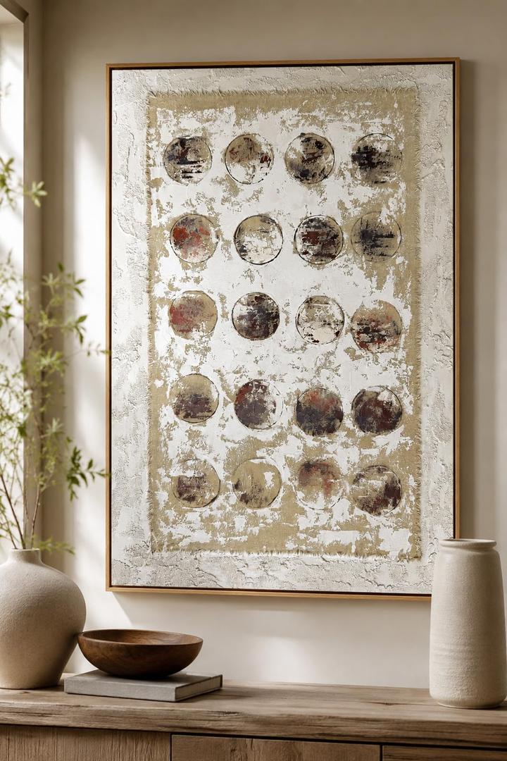 SAFERRYHOME Abstract Textured Hand Painted Wall Art, 24"x36" Framed
